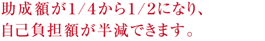 助成額が１/４から１/２になり、自己負担額が半減できます。